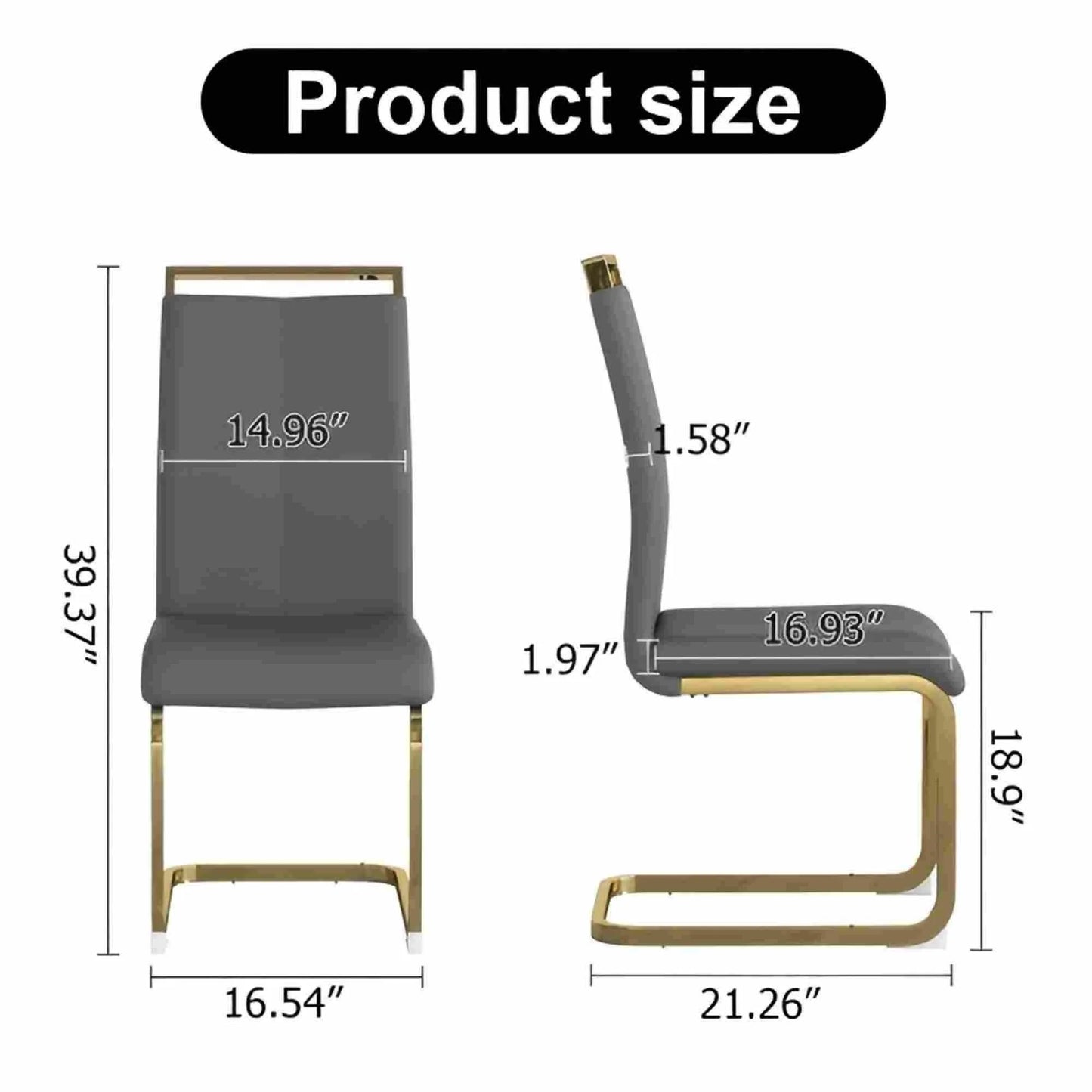 SUDICA 63" Black Glass Dinner Table Set with 6 Faux Leather Chairs, Gold Base, Dining Room
