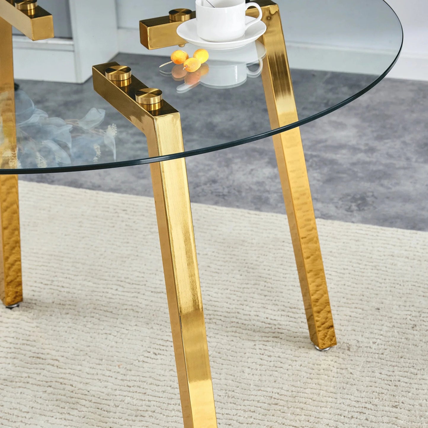 Sudica 42"Round Dining Table. Modern Minimalist Kitchen Table Glass with Metal Legs, for Kitchen, Dining Room, Golden