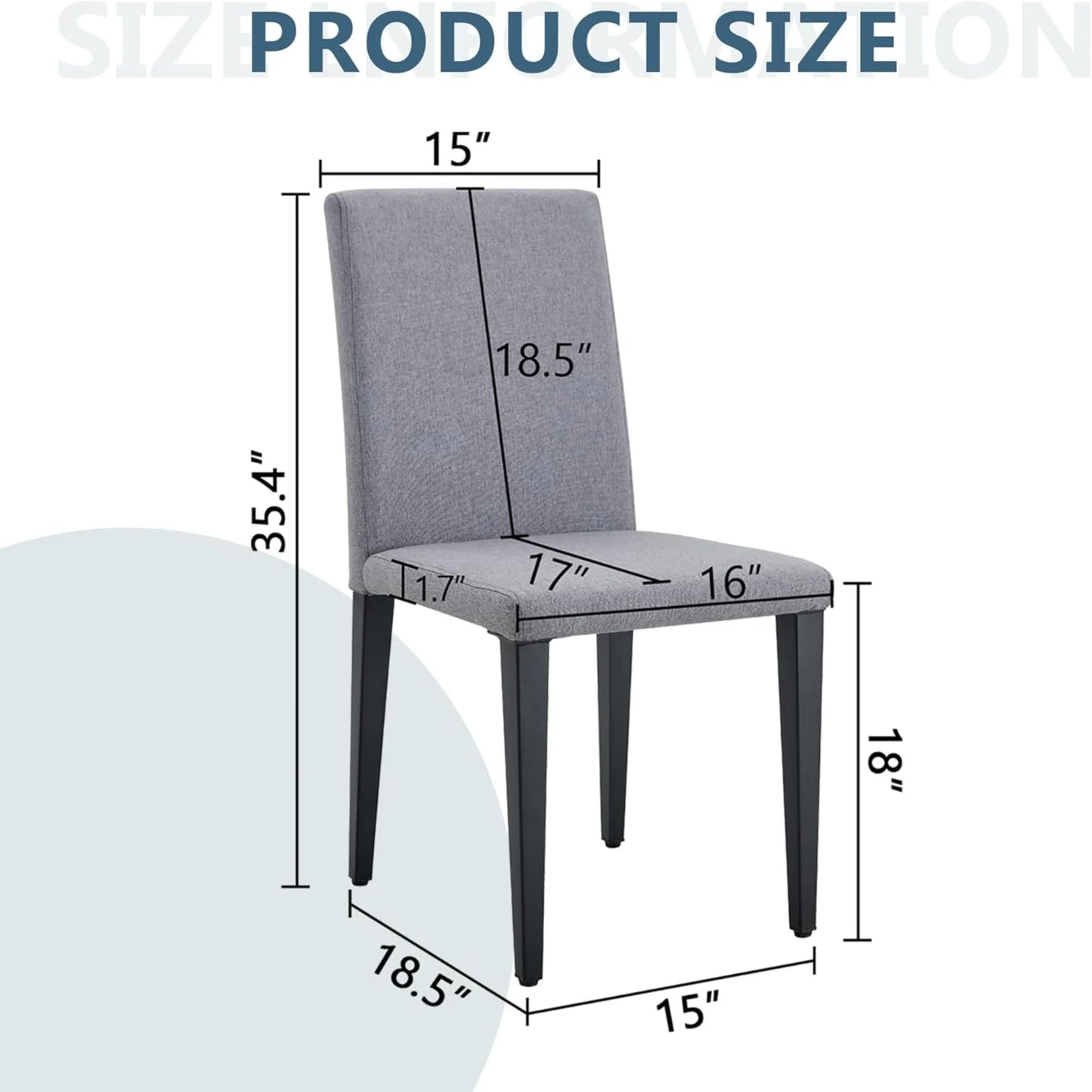 SUDICA Gray Upholstered Dining Chairs Set of 4, Linen Fabric with Metal Legs for Kitchen