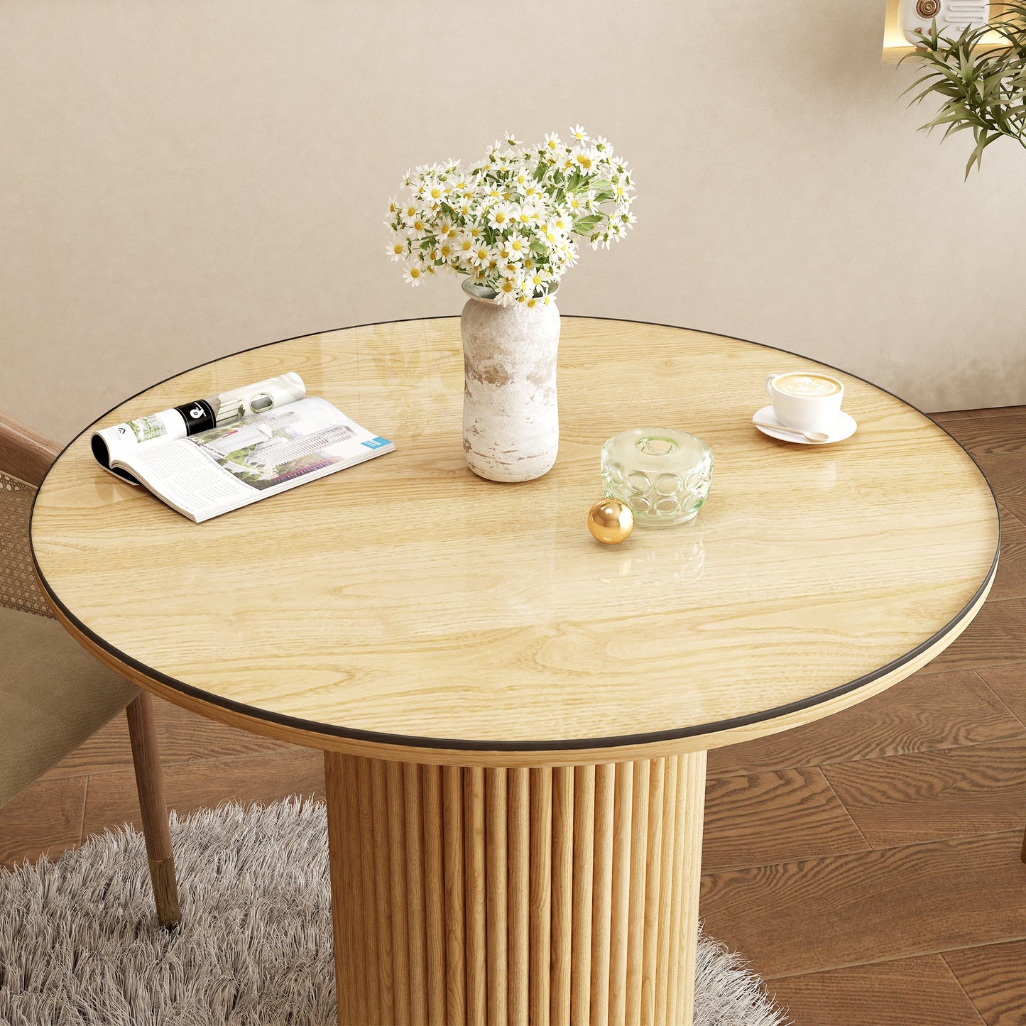 27 Inch Round Glass Table Top 1/4" Thick Ogee Edge Polish Clear Glass Table Top