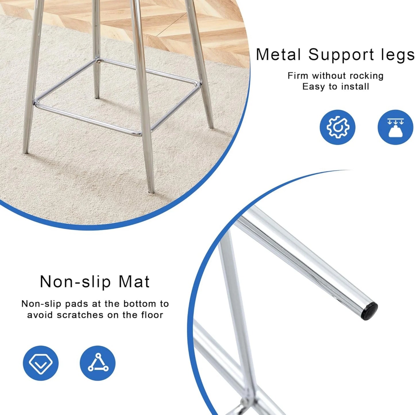 SUDICA Kitchen Island Counter Height Bar Stools Set of 2, Clear PET Seats, Silver Legs