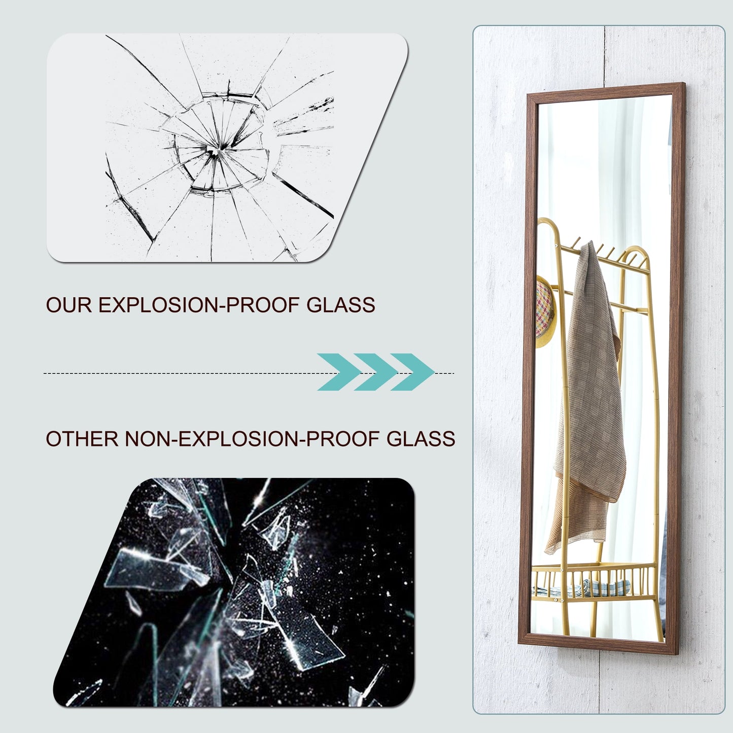 Wood Floor Mirror, 58"x 18" Sudica Thick Wooden Frame Full Body Mirror with Stand, Wall Mirror for Living Room, Brown