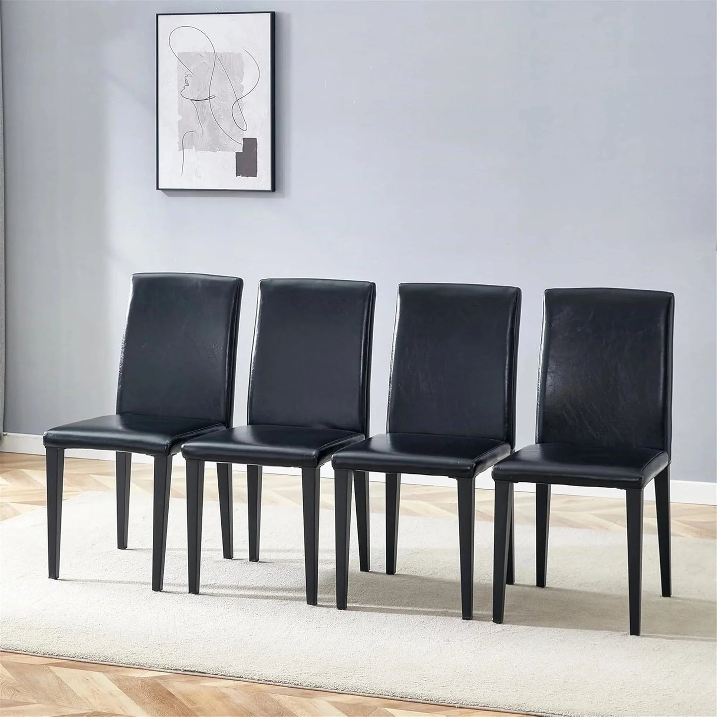SUDICA Black Faux Leather Parsons Chairs Set of 4, Metal Legs for Kitchen or Dining Room