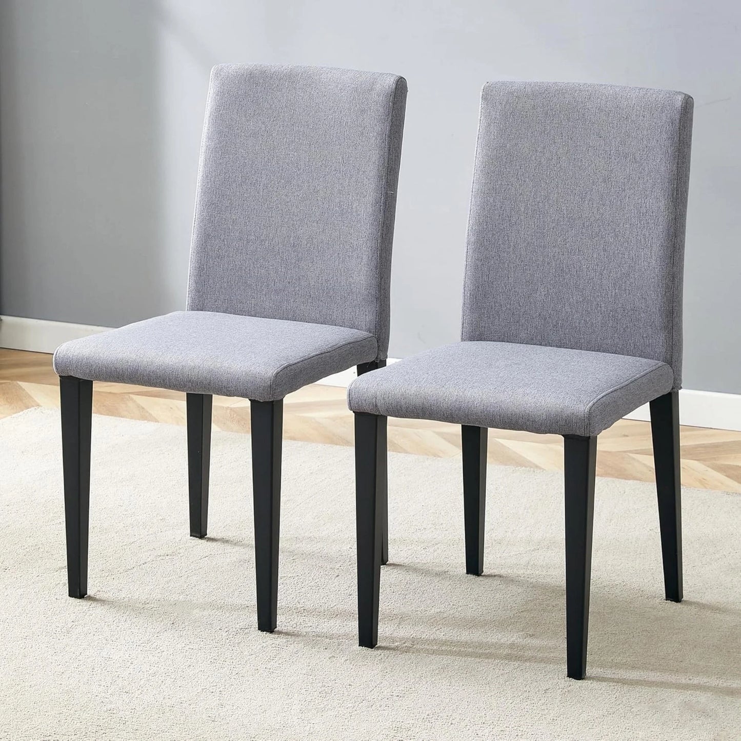 SUDICA Gray Fabric Dining Chairs Set of 2, Upholstered Parsons Style with Metal Legs for Kitchen