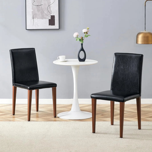 SUDICA Black Faux Leather Dining Chairs Set of 2, Walnut-Finish Metal Legs for Kitchen & Dining