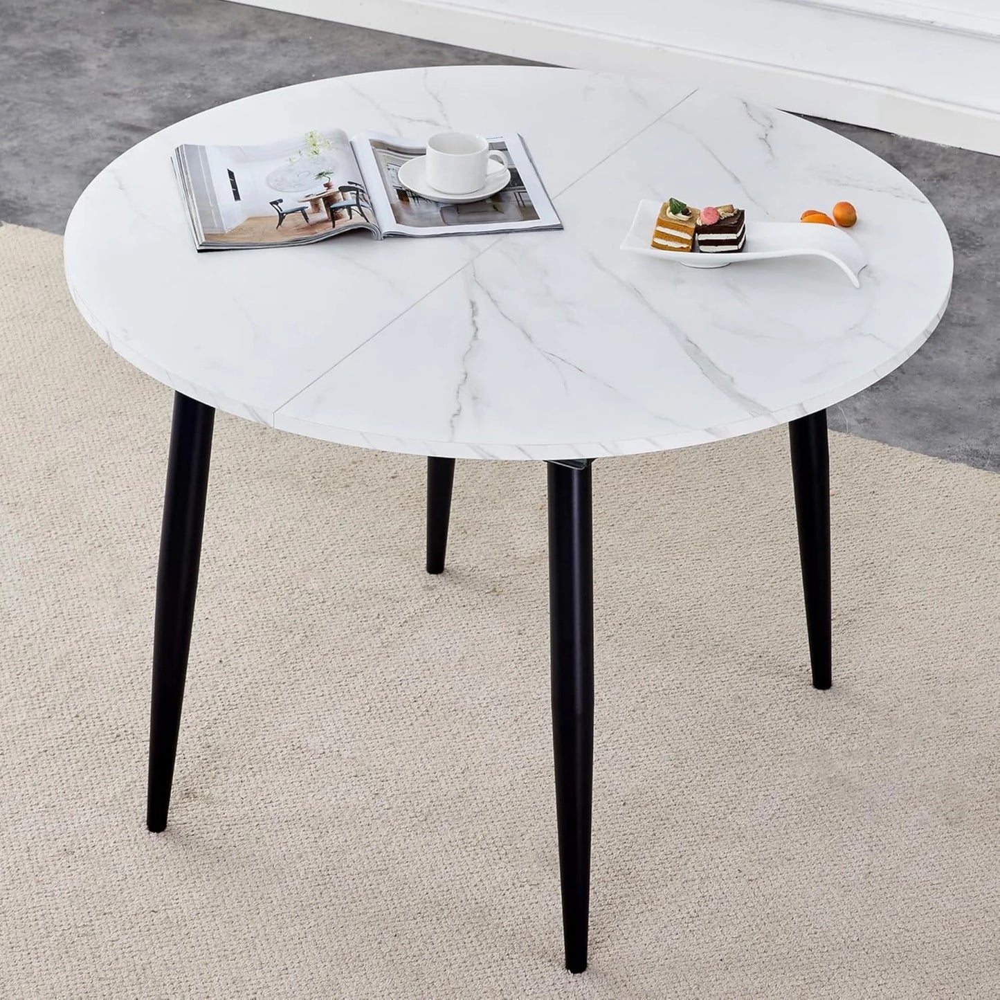 Extendable Kitchen Table, Modern Farmhouse Dining Table, Extendable Dining Room Table, Expandable Conference Table, Round Mid-Century Modern Dining Table, for Small Space, Dining Room (Wood)