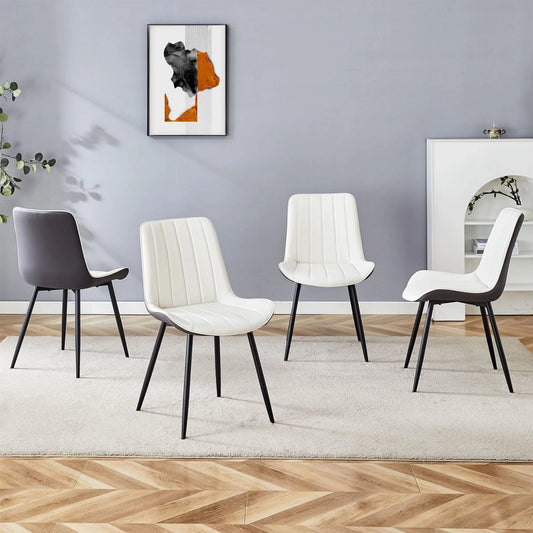 PU Leather Dining Chairs Set of 4, Modern Dining Kitchen Chairs with Cushion Seat Back   Metal Legs, Upholstered Chairs for Home Kitchen Restaurant Dining Living Room (Beige)