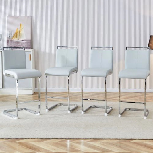 SUDICA Adult Bar Stools - Set of 4, Modern PU Leather and Upholstered with Metal Legs, Gray