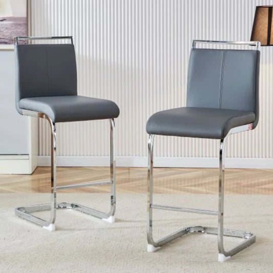 Sudica Counter Height Bar Stools Set of 2,Modern PU Leather Barstools,25 inch Seat Height ,Upholstered with Metal Legs,Dark Gray