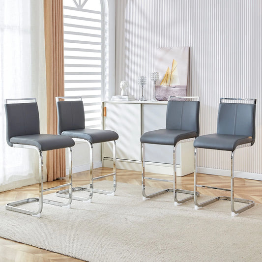 Sudica Counter Height Bar Stools Set of 4,Modern PU Leather Barstools,25 inch Seat Height,Upholstered with Metal Legs,Dark Gray