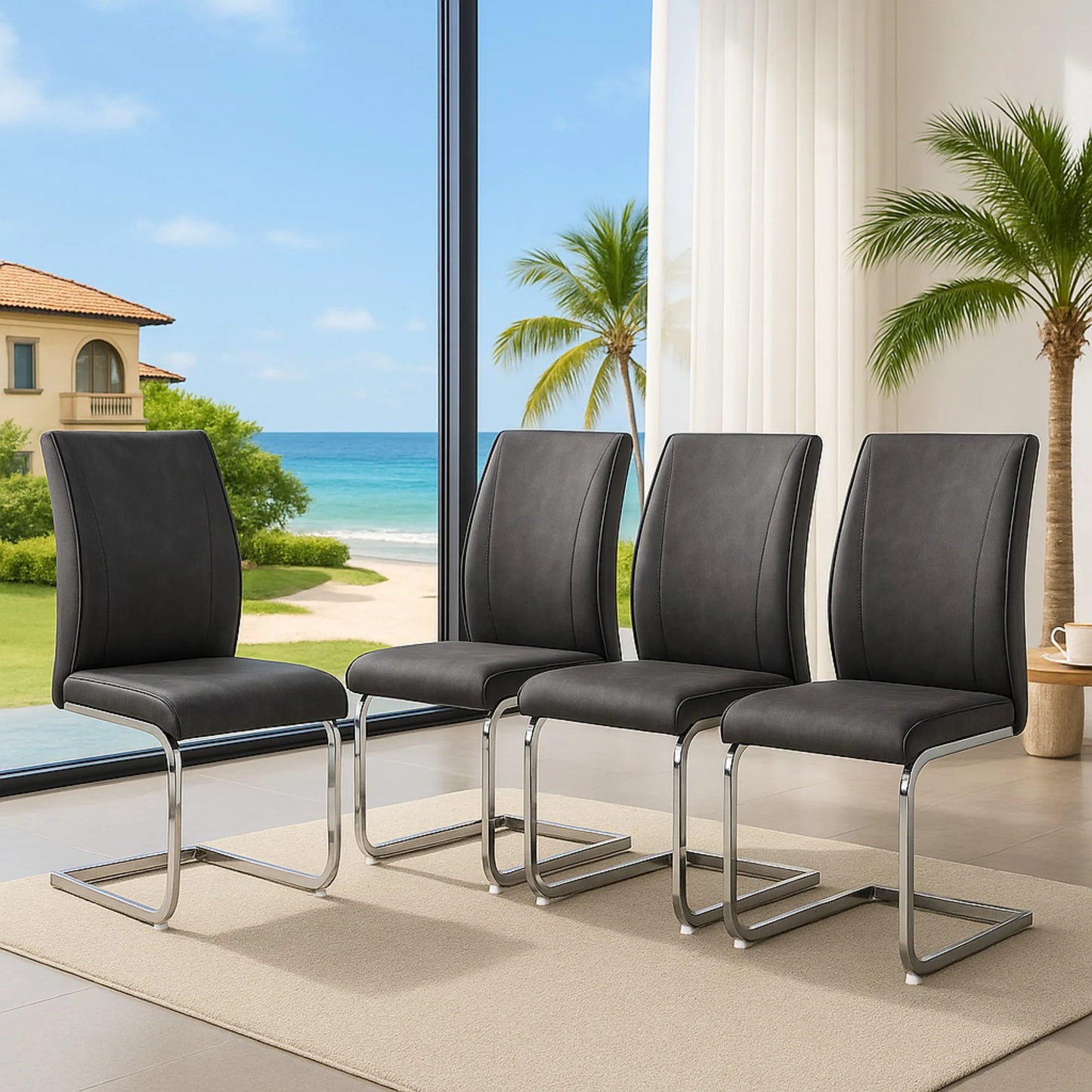 SUDICA Dining Chairs Set of 4, Gray PU Leather Armless for Dining Room or Kitchen