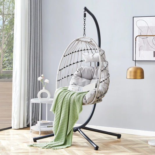Sudica Hanging Egg Chair with Stand, Wicker Swing Chair with Soft Cushion for Indoor  Outdoor Patio