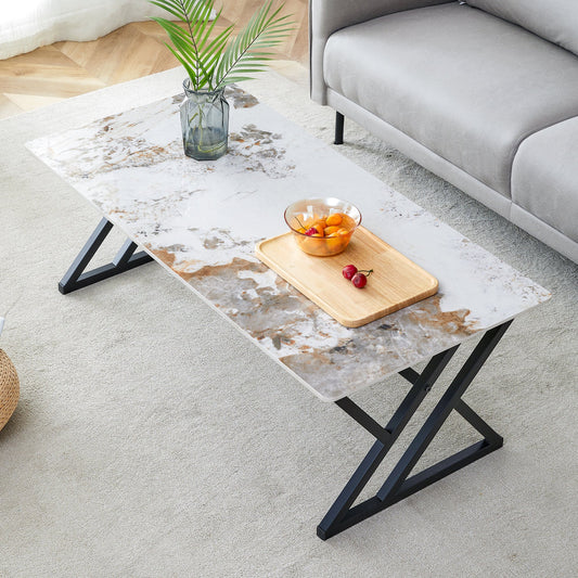 Sudica Multicolor Faux Marble Coffee Table with Black Legs, 47 inch Modern Rectangular Center Table for Living Room