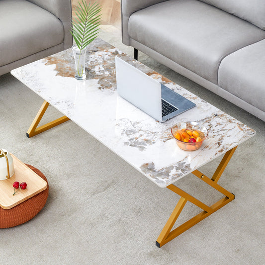 Sudica Multicolor Faux Marble Coffee Table with golden Legs, 47 inch Modern Rectangular Center Table for Living Room