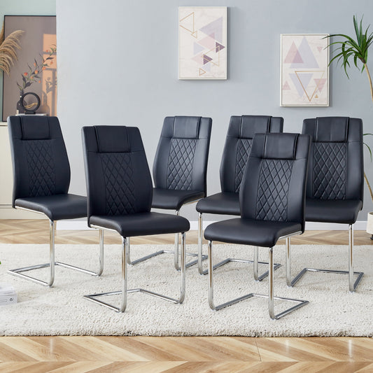 Sudica Upholstered Dining Chairs Set of 6 PU Leather Dining Room Chair with Silver Metal Legs，Black