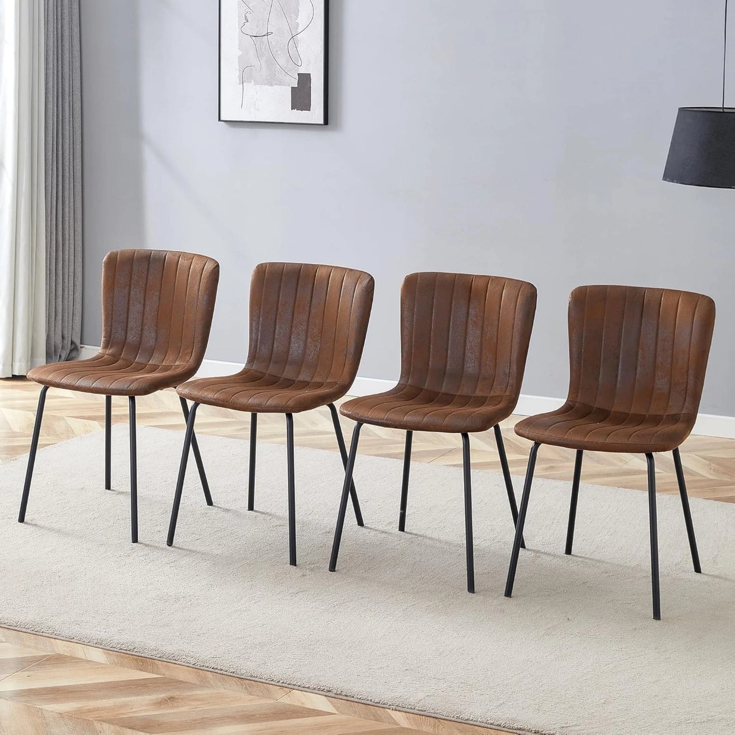 SUDICA Faux Leather Dining Chairs Set of 4, Brown Seat with Black Metal Legs for Dining Room Kitchen