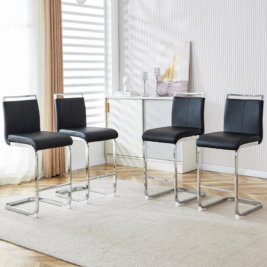 Sudica Counter Height Bar Stools Set of 4,Modern PU Leather Barstools,25 inch Seat Height,Upholstered with Metal Legs,Black