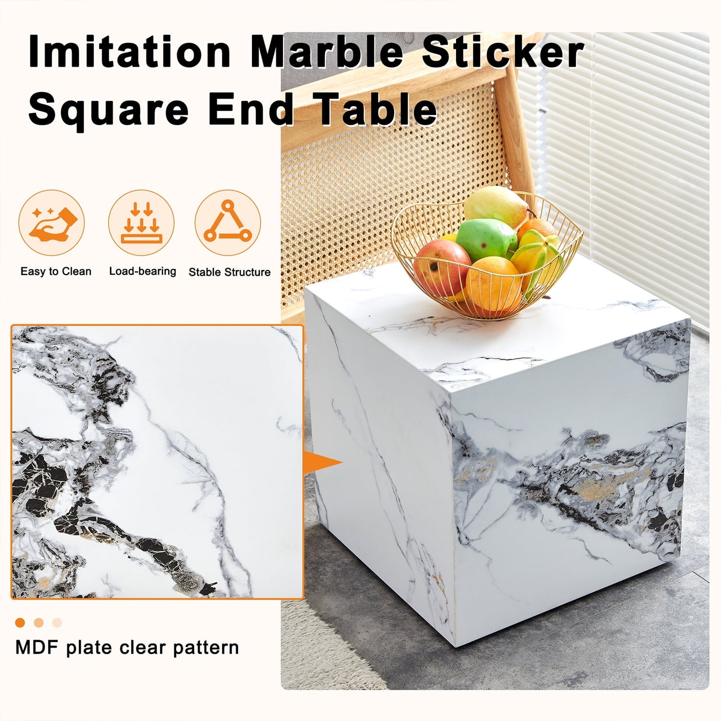 Sudica White Marble End Table Cube Side Coffee Table for Living Room, Bedroom