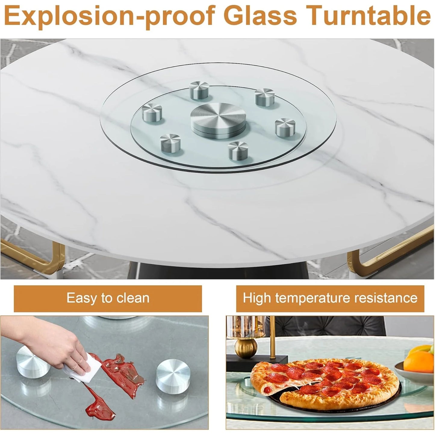 SUDICA 20" Transparent Tempered Glass Lazy Susan Turntable with Silver Base, Double Layer Dining Table Top