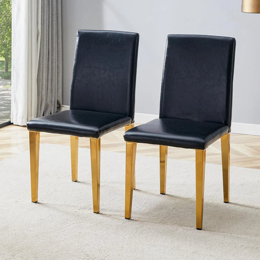SUDICA Modern Black Faux Leather Dining Chairs Set of 2, Gold Metal Legs for Kitchen