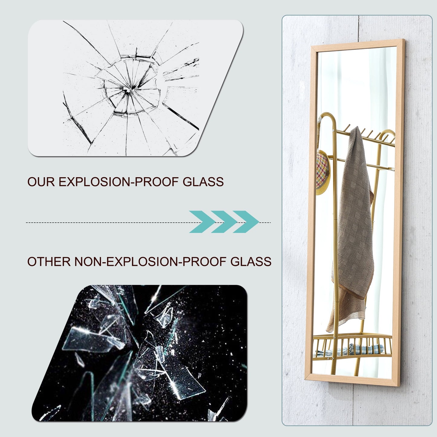 Wood Floor Mirror, 58"x 18" Sudica Thick Wooden Frame Full Body Mirror with Stand, Wall Mirror for Living Room, Wood