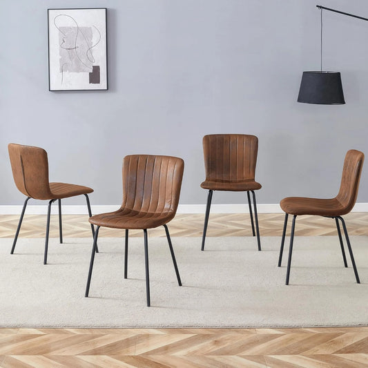 SUDICA Faux Leather Dining Chairs Set of 4, Brown Seat with Black Metal Legs for Dining Room Kitchen