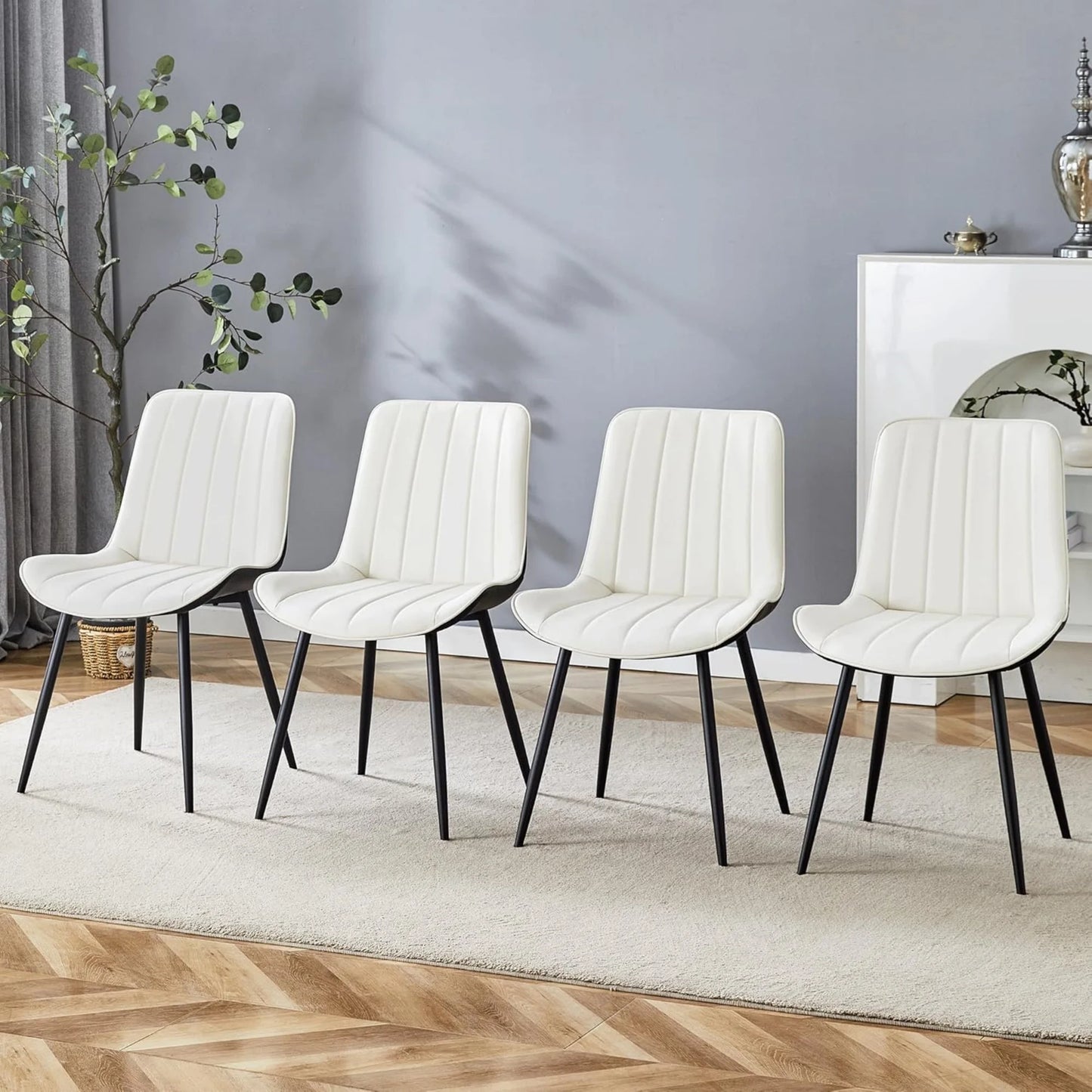 PU Leather Dining Chairs Set of 4, Modern Dining Kitchen Chairs with Cushion Seat Back   Metal Legs, Upholstered Chairs for Home Kitchen Restaurant Dining Living Room (Beige)