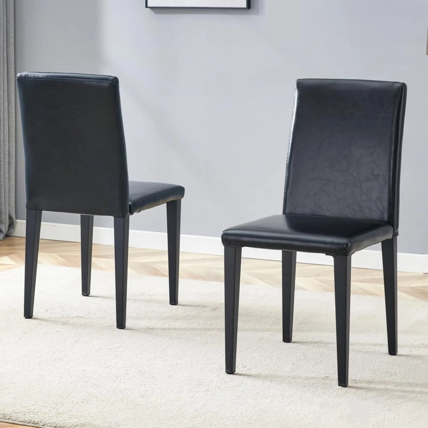 SUDICA Parsons Dining Chairs Set of 2, Black PU Leather, Metal Legs for Dining Room