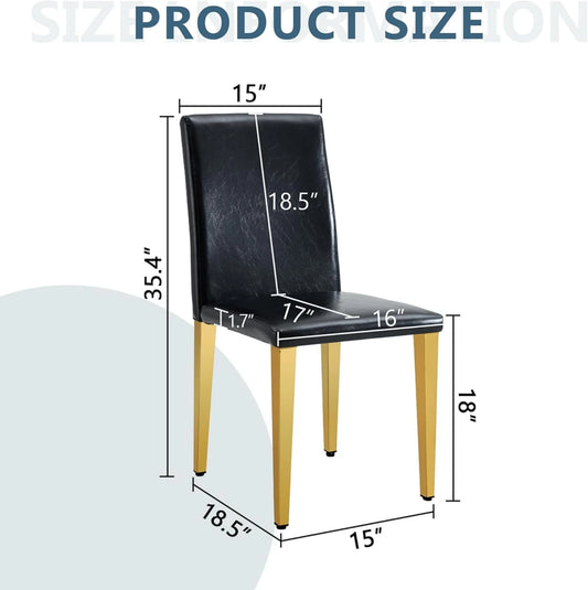 SUDICA Modern Black Faux Leather Dining Chairs Set of 2, Gold Metal Legs for Kitchen
