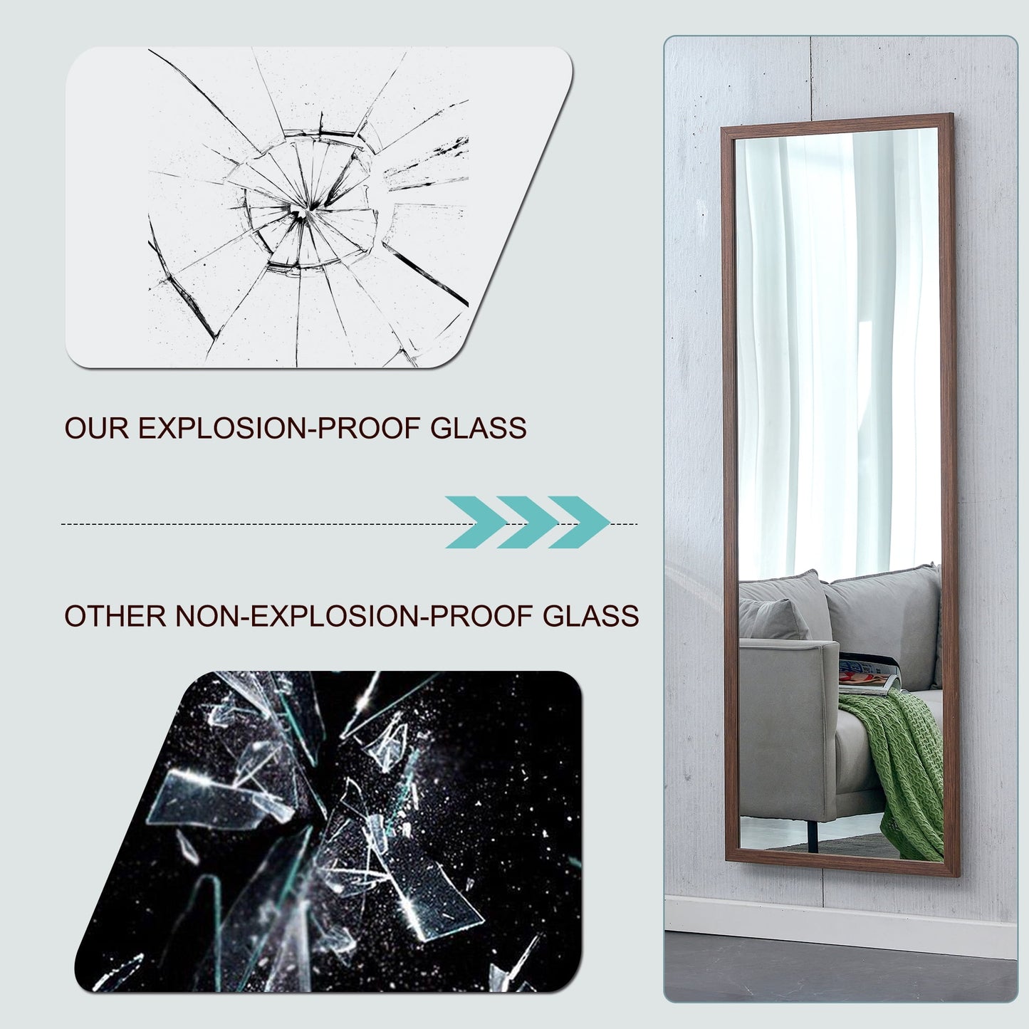 Wood Floor Mirror, 65"x 23 inch Sudica Thick Wooden Frame Full Body Mirror with Stand, Wall Mirror for Living Room, Brown