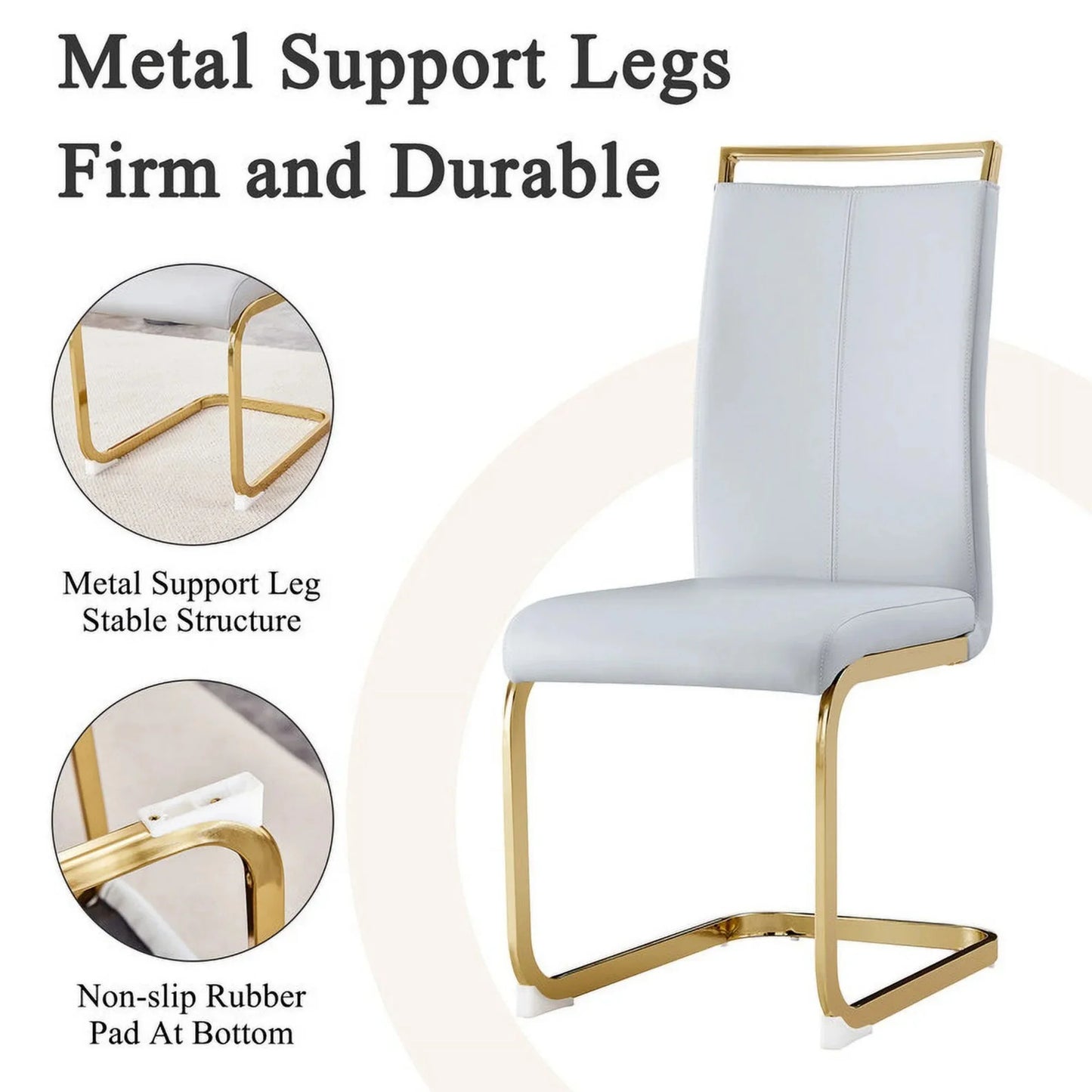 Sudica Round Dining Table Set for 2, 40in Tempered Glass & Grey PU Chairs, Gold Legs