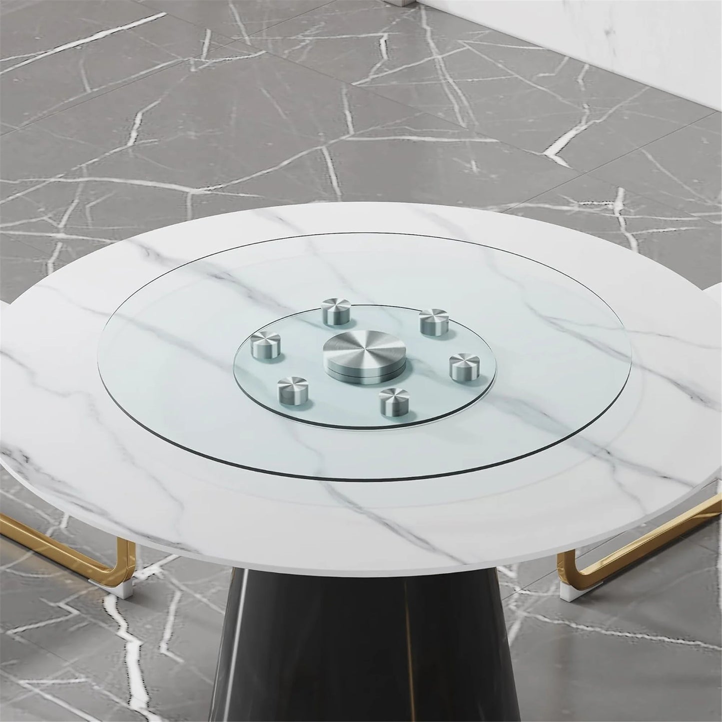 SUDICA 30.3" Transparent Tempered Glass Lazy Susan with Silver Base, Extra Large Rotating Round Dining Turntable
