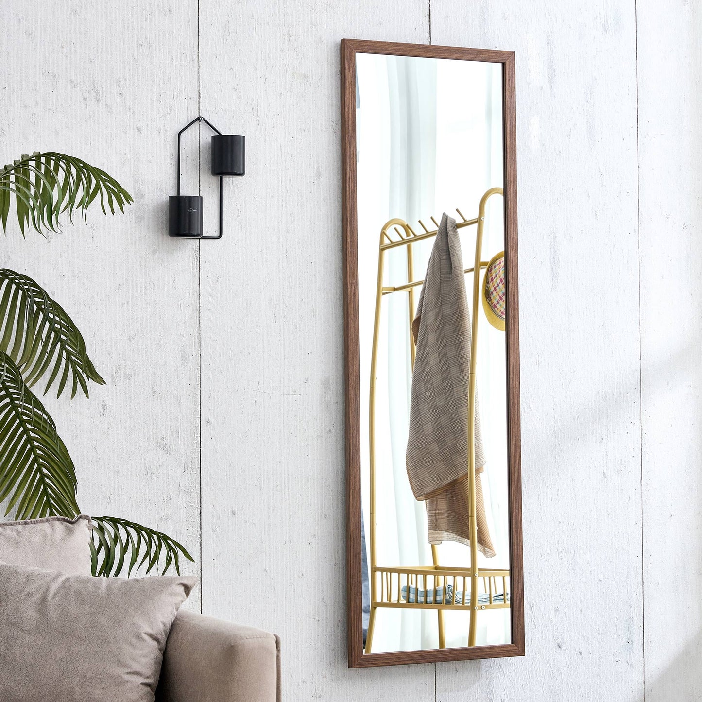 Wood Floor Mirror, 58"x 18" Sudica Thick Wooden Frame Full Body Mirror with Stand, Wall Mirror for Living Room, Brown