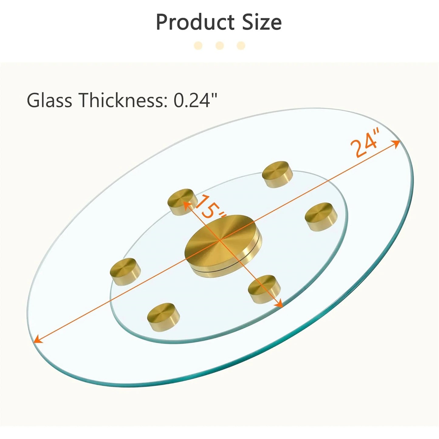 SUDICA 24" Transparent Tempered Glass Lazy Susan Turntable with Gold Base, Large Rotating Dining Table Top