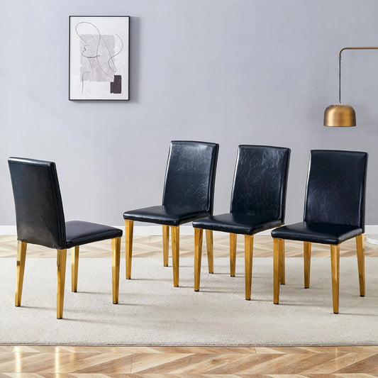 SUDICA Black PU Leather Dining Chairs with Gold Legs for Kitchen, Set of 4