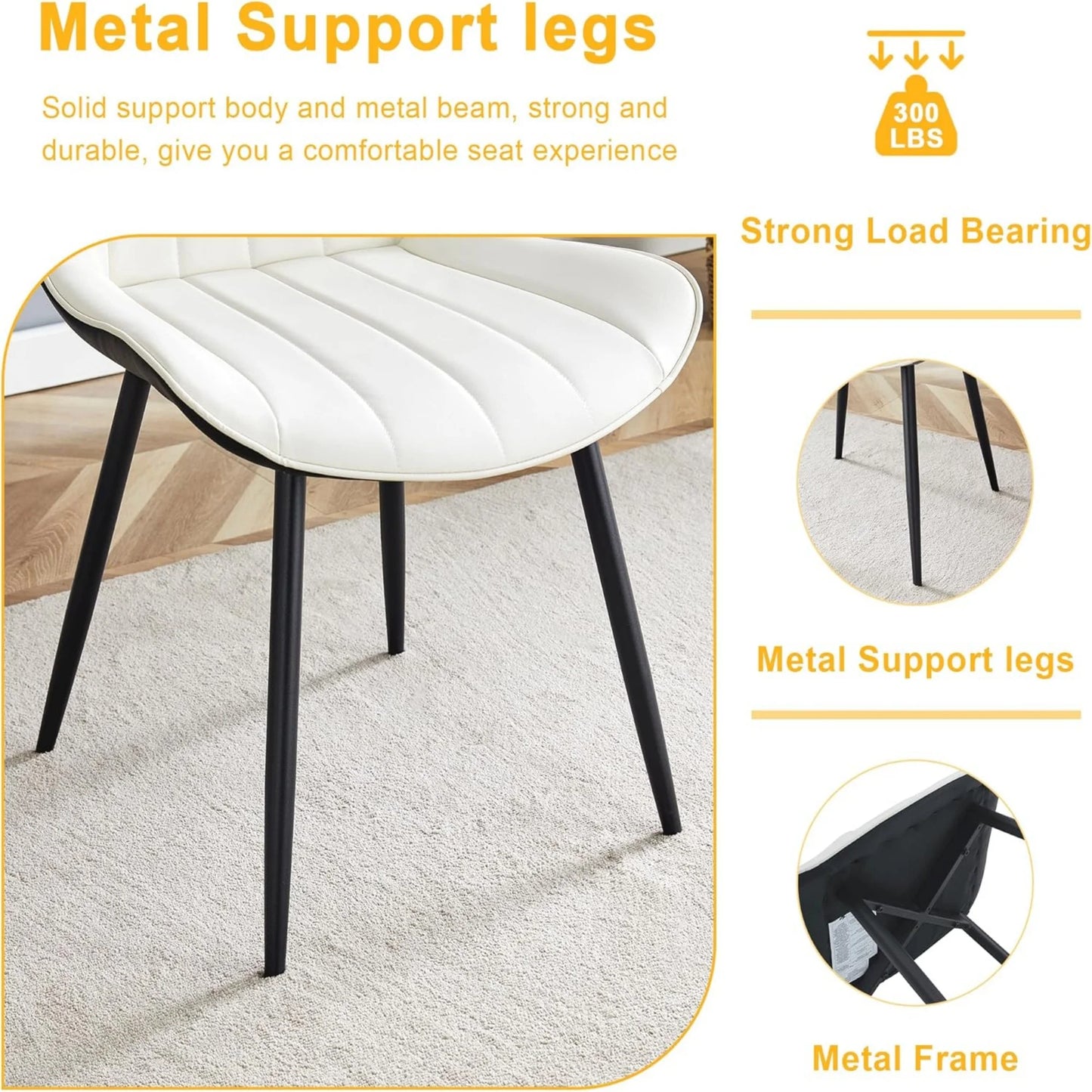 PU Leather Dining Chairs Set of 4, Modern Dining Kitchen Chairs with Cushion Seat Back   Metal Legs, Upholstered Chairs for Home Kitchen Restaurant Dining Living Room (Beige)