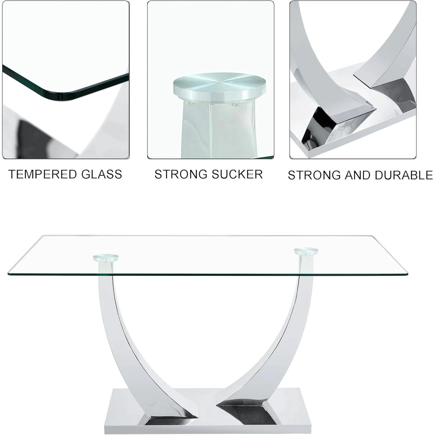Silver Dining Table Set for 4,5PCS Glass Dining Room Table Set for 4, 63'' Rectangular Tempered Glass Top Kitchen Table Set and 4 Chairs for Dining Room Kitchen