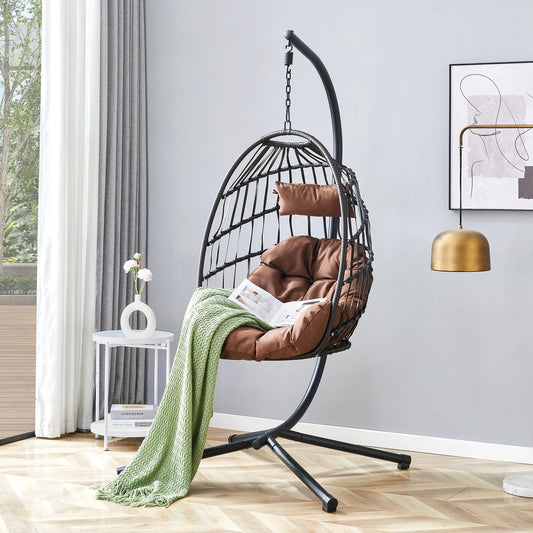 Sudica Hanging Egg Chair with Stand, Wicker Swing Chair with Soft Cushion for Indoor  Outdoor Patio