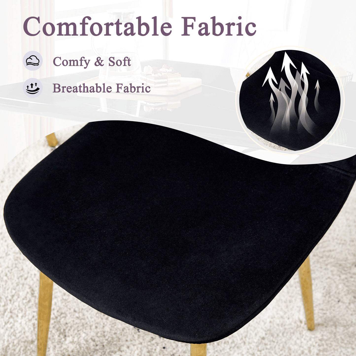 Sudica Black Dining Chairs Set of 6 Upholstered Velvet Mid-Century Modern Kitchen Chairs with Gold Chomon Legs