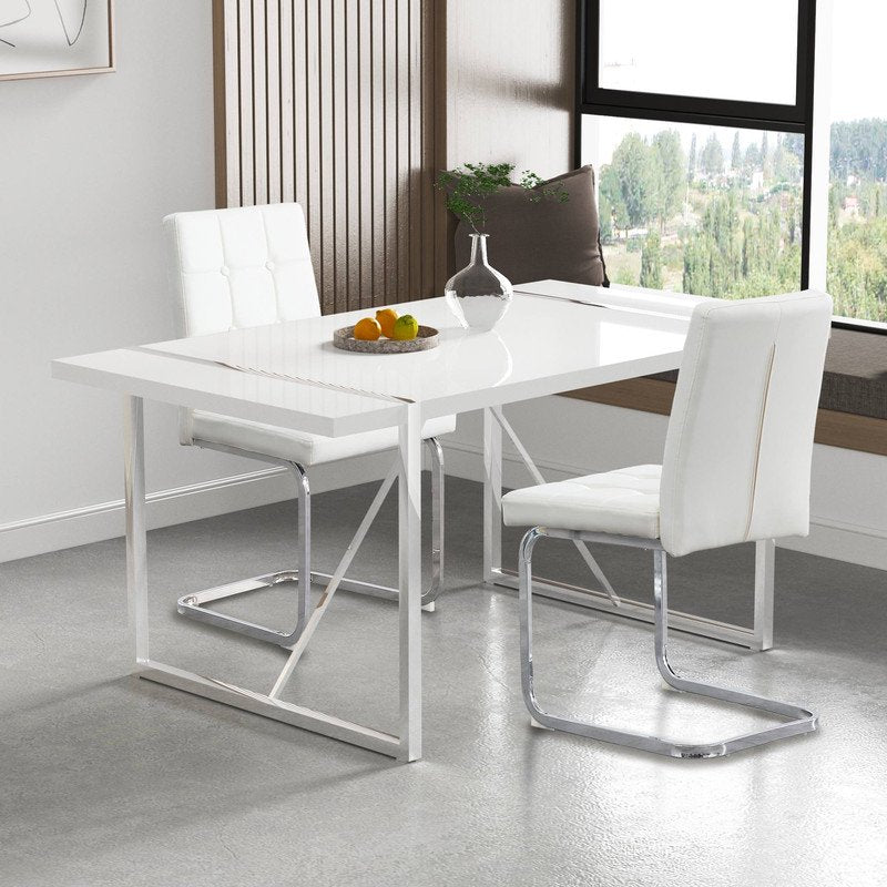 Rectangular Dining Table For 4-6 Person,Sudica 51 inch White Tabletop and Silver Metal Legs,for Dining Room,Kitchen
