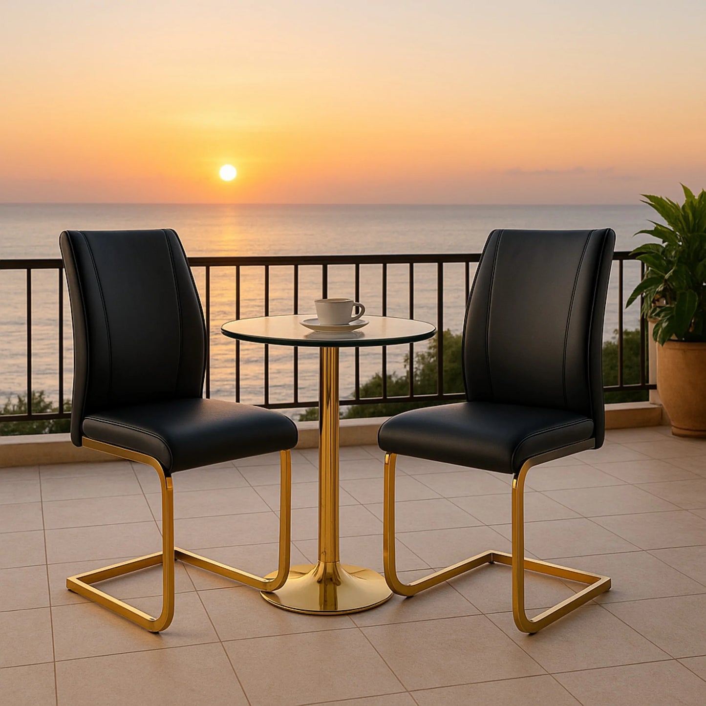 Sudica Modern Dining Chairs Set of 4, Black PU Leather, High Back Upholstered, Kitchen/Living Room