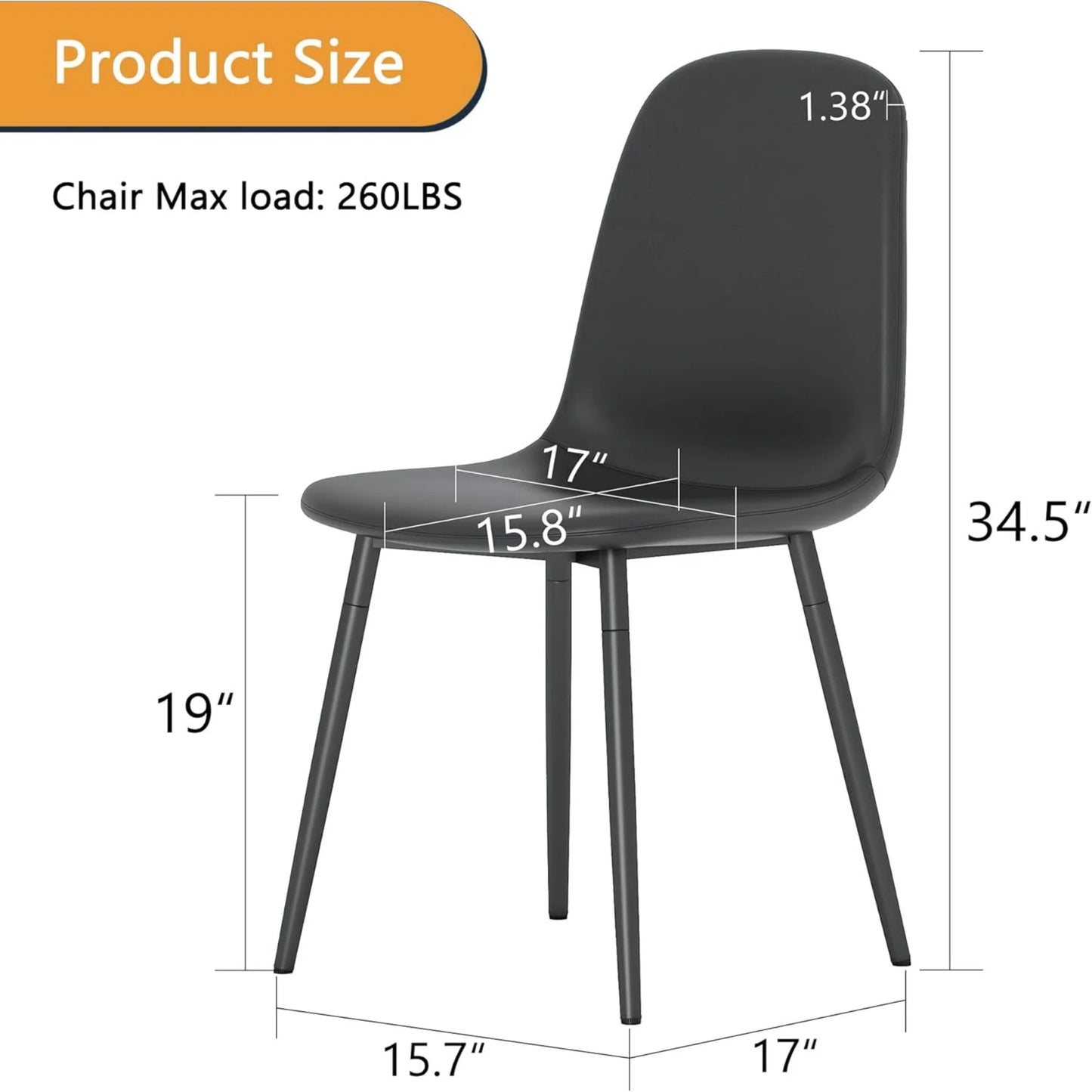 SUDICA Modern Black Dining Chairs Set of 4 PU Upholstered Side Chairs Kitchen