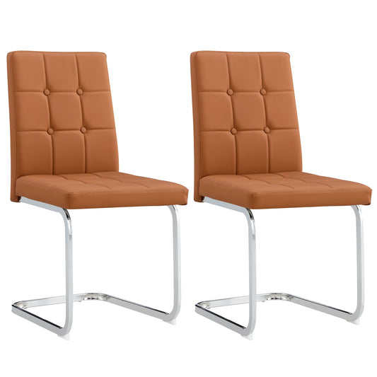 Upholstered Tufted Dining Chairs Set of 2 PU Leather Dining Room Chairs with Slat Back for Kitchen, Brown