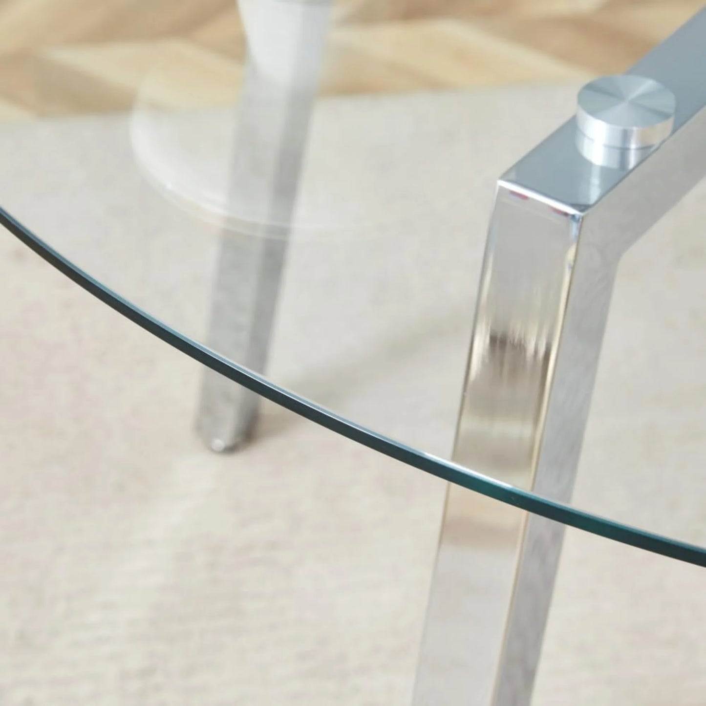 Sudica 47.3"Round Dining Table. Modern Minimalist Kitchen Table Glass with Metal Legs, for Kitchen, Dining Room, Silver