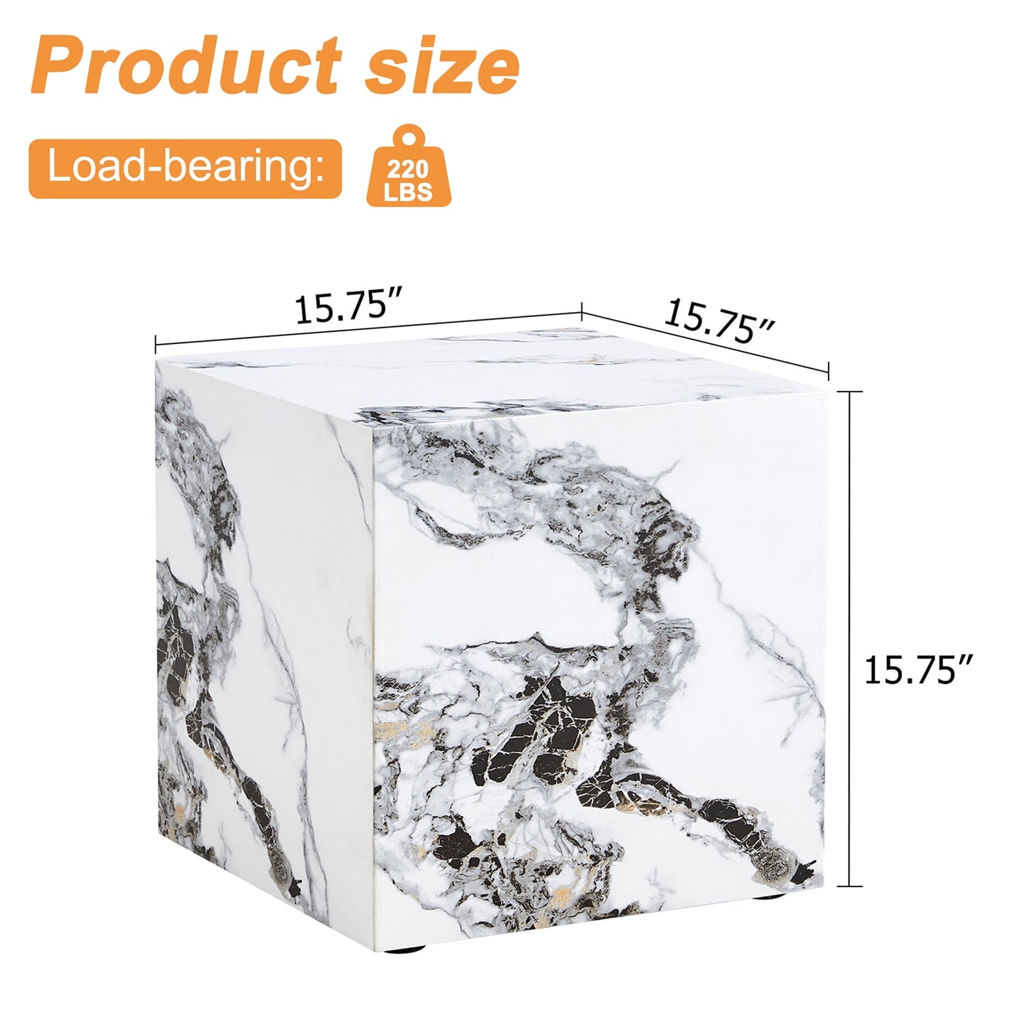 Sudica White Marble End Table Cube Side Coffee Table for Living Room, Bedroom