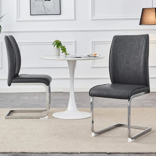 SUDICA Dining Chairs Set of 2, Gray PU Leather High Back for Kitchen or Dining Room