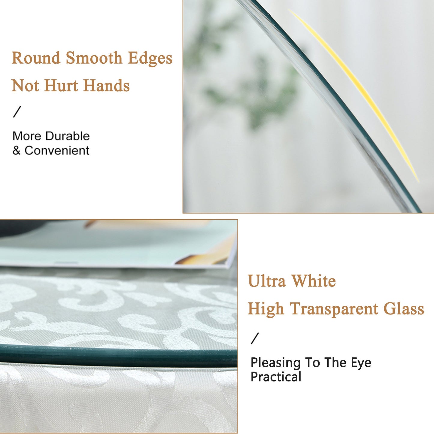 36 Inch Round Glass Table Top 0.28 inch Thick Clear Tempered Glass Table Top