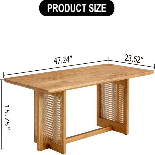 SUDICA 47" Solid Wood Coffee Table, Rattan Panel Legs, Modern Rectangle Table for Living Room