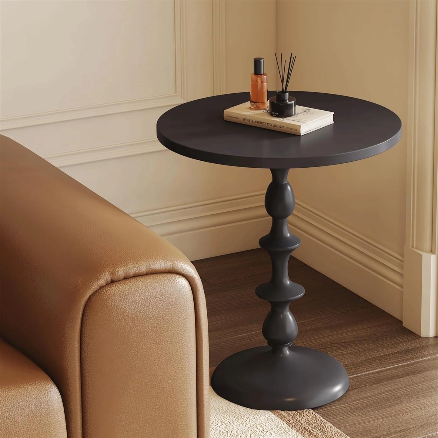 20.08" Round Table Top Wood - Walnut & Black Double Sided, Outdoor Dining Replacement for Restaurants, Cafes, Bars
