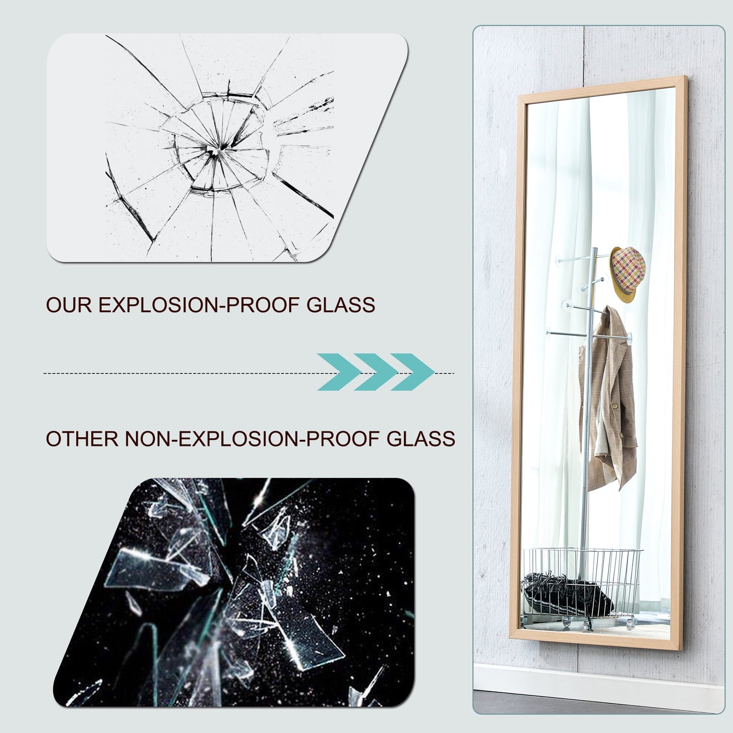 Wood Floor Mirror, 65"x 23" Sudica Thick Wooden Frame Full Body Mirror with Stand, Wall Mirror for Living Room, Wood